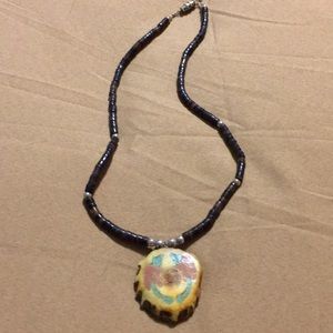 Unique Hand-painted Pendant on Beaded Necklace